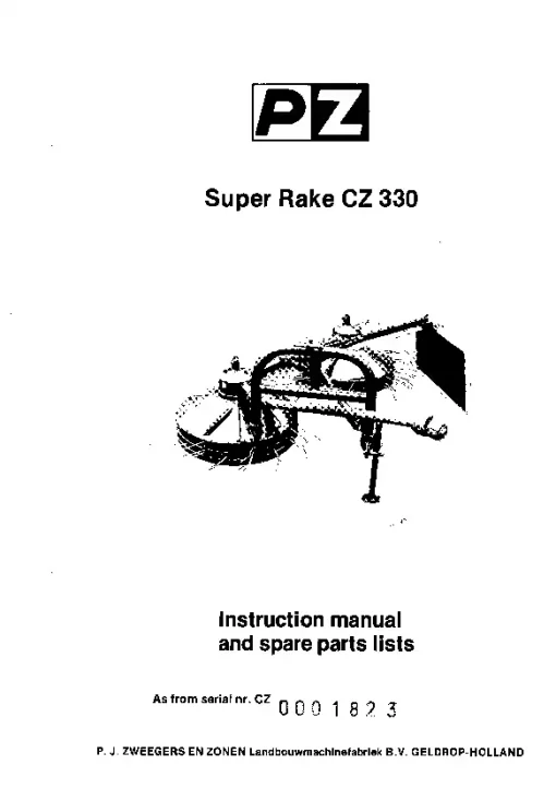 PZ Zweegers CZ 330 Super Rake 1978 Operation Maintenance and Parts Manual PDF download