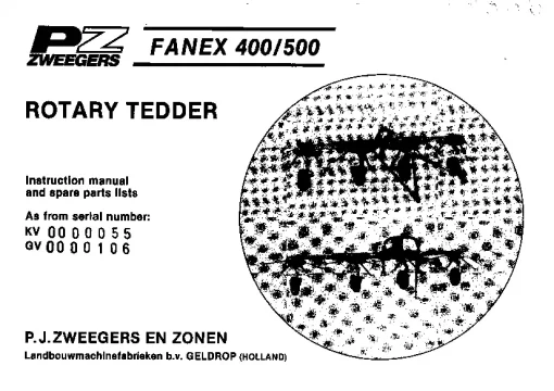 PZ Zweegers FANEX 400 500 Rotary Tedder 1983_KV0000055 Operation Maintenance and Parts Manual PDF download