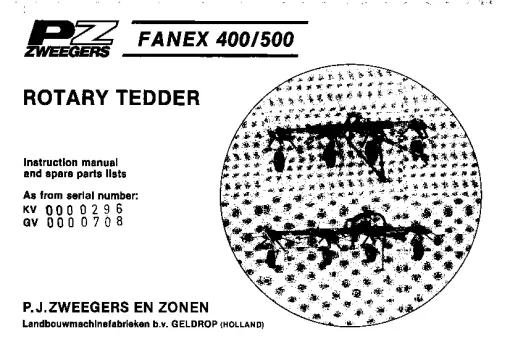 PZ Zweegers Fanex 400 500 Rotary Tedder 1983_GV0000708 Operation Maintenance and Parts Manual PDF download