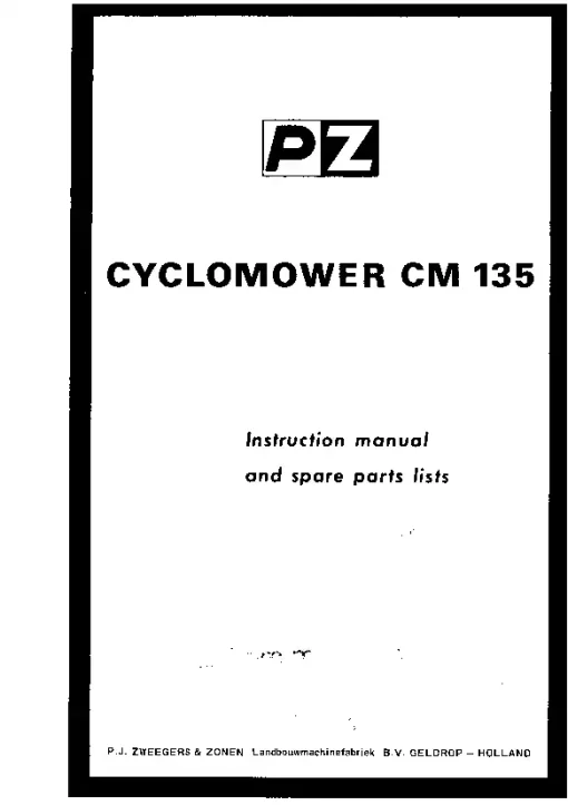 PZ Zweegers Greenland CM 135 Cyclomower 1974 Operation Maintenance and Parts Manual PDF download