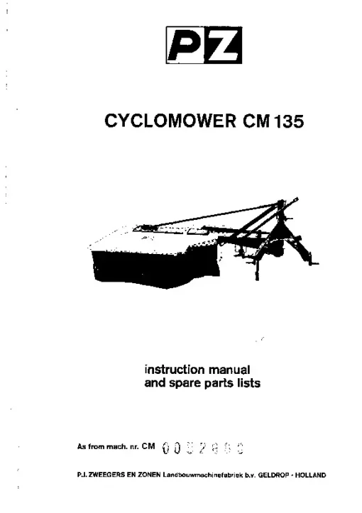PZ Zweegers Greenland CM 135 Cyclomower 1978 Operation Maintenance and Parts Manual PDF download