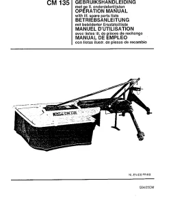 PZ Zweegers Greenland CM 135 Mower Conditioner 1994 Operation Maintenance and Parts Manual PDF download