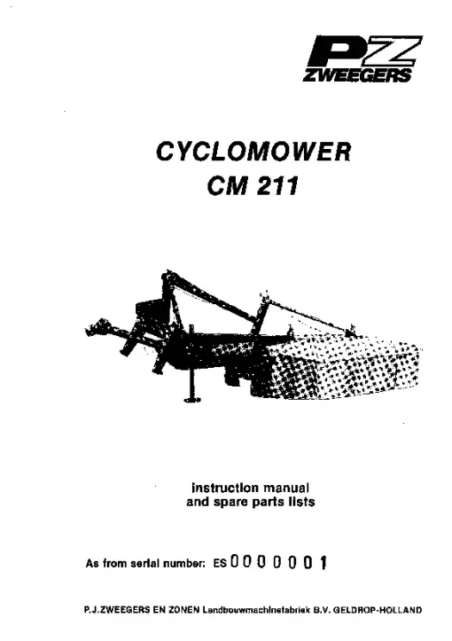 PZ Zweegers Greenland CM 211 Cyclomower 1982 Operation Maintenance and Parts Manual PDF download