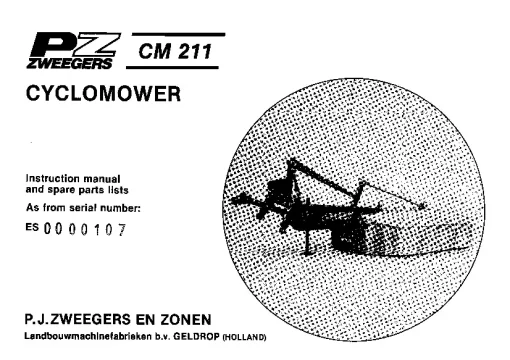 PZ Zweegers Greenland CM 211 Cyclomower 1984_ES0000107 Operation Maintenance and Parts Manual PDF download