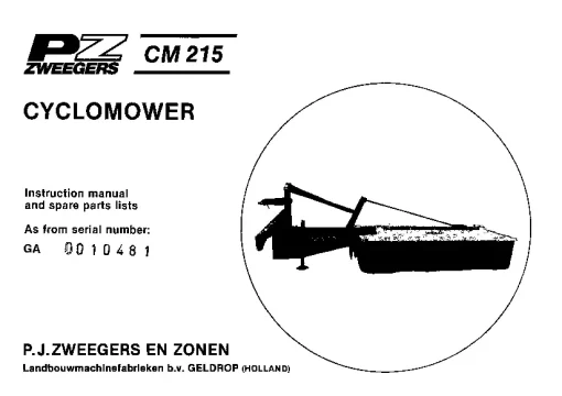 PZ Zweegers Greenland CM 215 Cyclomower 1980 Operation Maintenance and Parts Manual PDF download