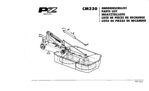 PZ Zweegers Greenland CM 230 Mower Conditioner 1996 Parts Manual Catalog PDF Download