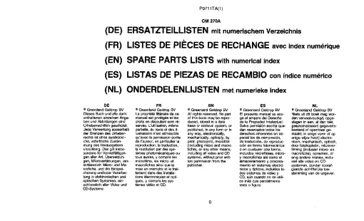 PZ Zweegers Greenland CM 265A 270A Mower Conditioner 1987 Parts Manual Catalog PDF Download