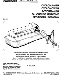 PZ Zweegers Greenland CM 265A CycloMower 1989 Operation Maintenance and Parts Manual PDF download