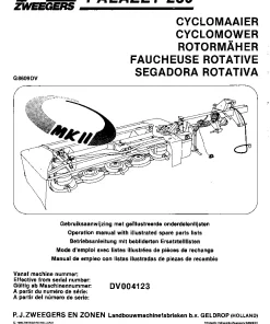 PZ Zweegers Greenland FALAZET 230 Mower Conditioner 1986 Operation Maintenance and Parts Manual PDF download