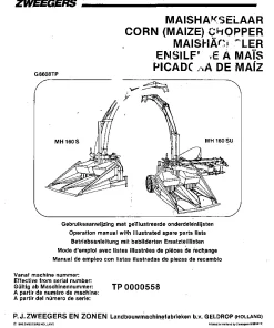 PZ Zweegers Greenland MH 160S 160SU Maize choppers 1986 Operation Maintenance and Parts Manual PDF download
