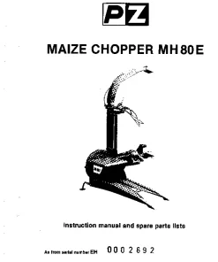 PZ Zweegers Greenland MH 80E Maize choppers Operation Maintenance and Parts Manual PDF download