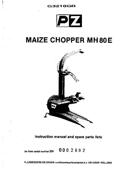 PZ Zweegers Greenland MH 80E Maize choppers Operation Maintenance and Parts Manual PDF download