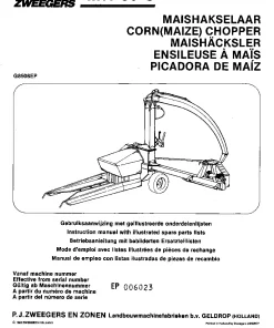 PZ Zweegers Greenland MH 80S Maize choppers 1985 Operation Maintenance and Parts Manual PDF download