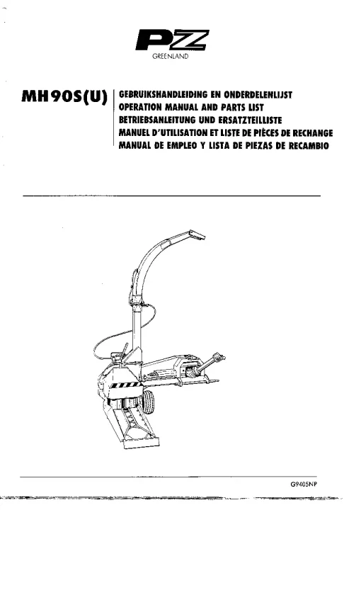 PZ Zweegers Greenland MH 90S (U) Maize choppers 1994 Operation Maintenance and Parts Manual PDF download