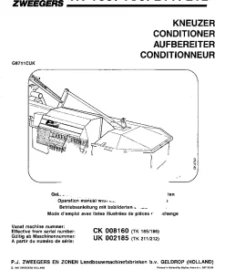 PZ Zweegers Greenland TK 185 186 211 212 Conditioners Rear mounted 1987 Operation Maintenance and Parts Manual PDF download