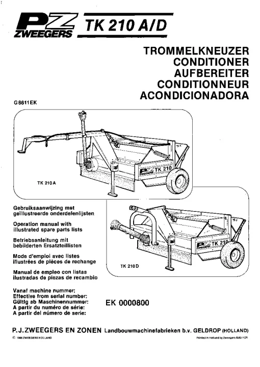 PZ Zweegers Greenland TK 210 A-D Conditioners 1986 Operation Maintenance and Parts Manual PDF download