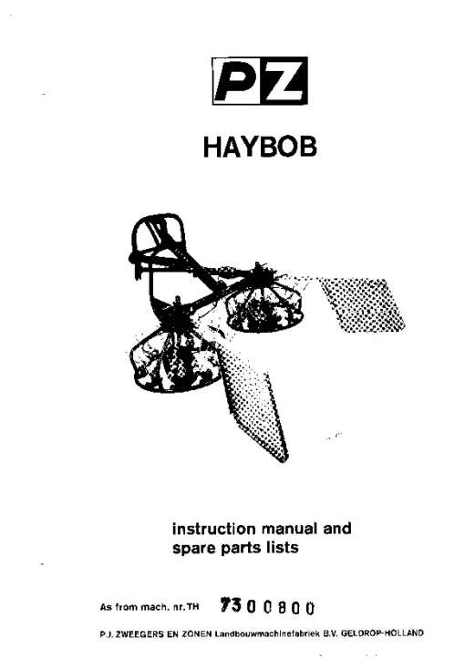 PZ Zweegers Haybob Operation Maintenance and Parts Manual PDF download