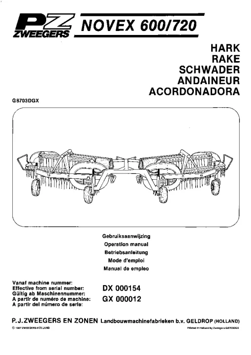 PZ Zweegers NOVEX 720 Rake 1987-G8703DGX Parts Manual Catalog PDF Download