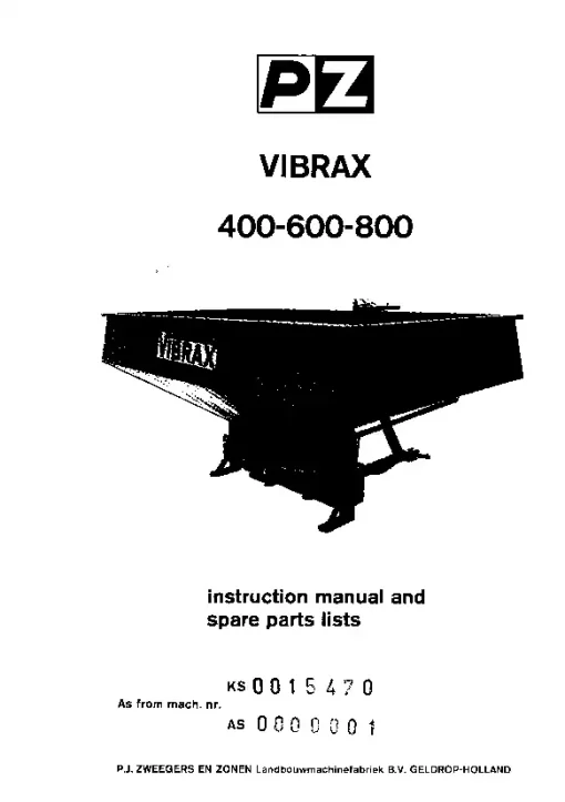 PZ Zweegers Vibrax X400-600-800 Spreaders Rear mounted 1977_AS0000001 Operation Maintenance and Parts Manual PDF download