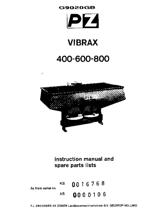 PZ Zweegers Vibrax X400-600-800 Spreaders Rear mounted 1978_AS0000106 Operation Maintenance and Parts Manual PDF download