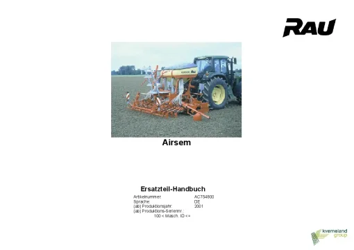 RAU Airsem Pneumatic Seed drills 2001 Parts Manual Catalog PDF Download