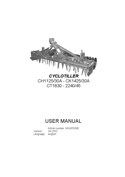 RAU Cyclotiller CH1125-30A CK1425-30A CT1830 -2240-45 Power harrows 2002 Operation Maintenance Manual PDF download