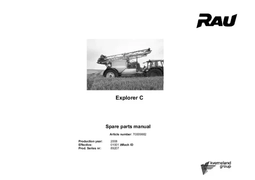 RAU Explorer C Sprayers Trailed 2008 Parts Manual Catalog PDF Download