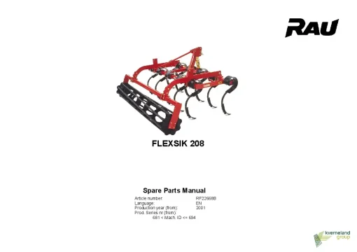 RAU Flexsik 208 Cultivators stubble 2001 Parts Manual Catalog PDF Download