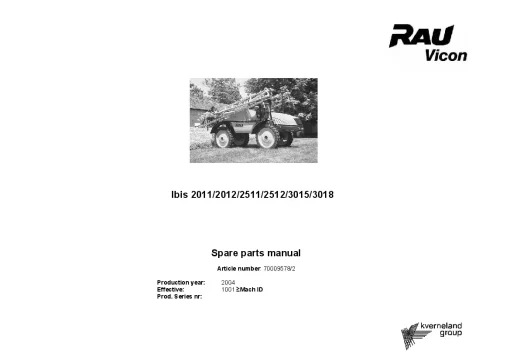 RAU IBIS 2011 2012 2511 2512 3015 3018 Spraying Unit 2004 Parts Manual Catalog PDF Download