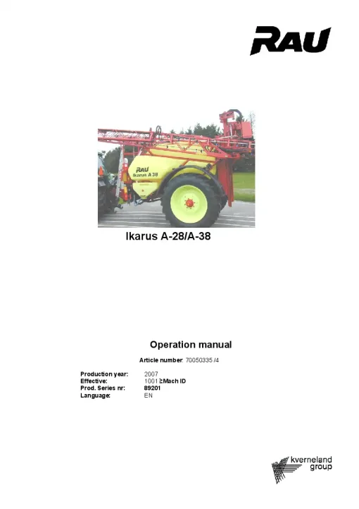 RAU Ikarus A28 A38 Sprayers Trailed 2004 Parts Manual Catalog PDF Download