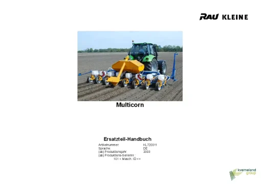 RAU Kleine Multicorn-Maize Precision drills Pneumatic 2003 Parts Manual Catalog PDF Download