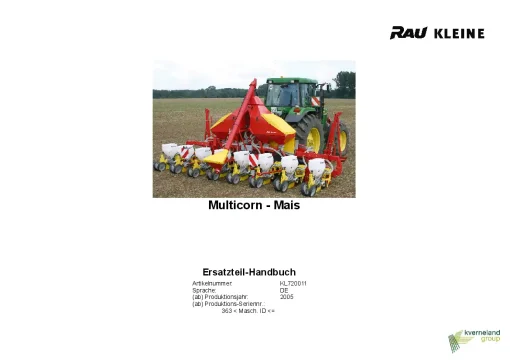 RAU Kleine Multicorn-Maize Precision drills Pneumatic 2005 Parts Manual Catalog PDF Download