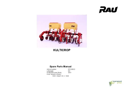 RAU Kulticrop Cultivators interrow 2001 Parts Manual Catalog PDF Download