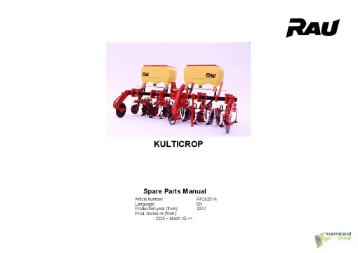 RAU Kulticrop Cultivators interrow 2007 Parts Manual Catalog PDF Download