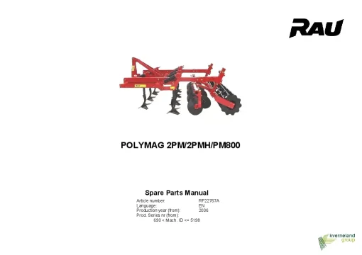 RAU Polymag 2PM 2PMH PM800 Cultivators stubble 2006 Series 690-5198 Parts Manual Catalog PDF Download