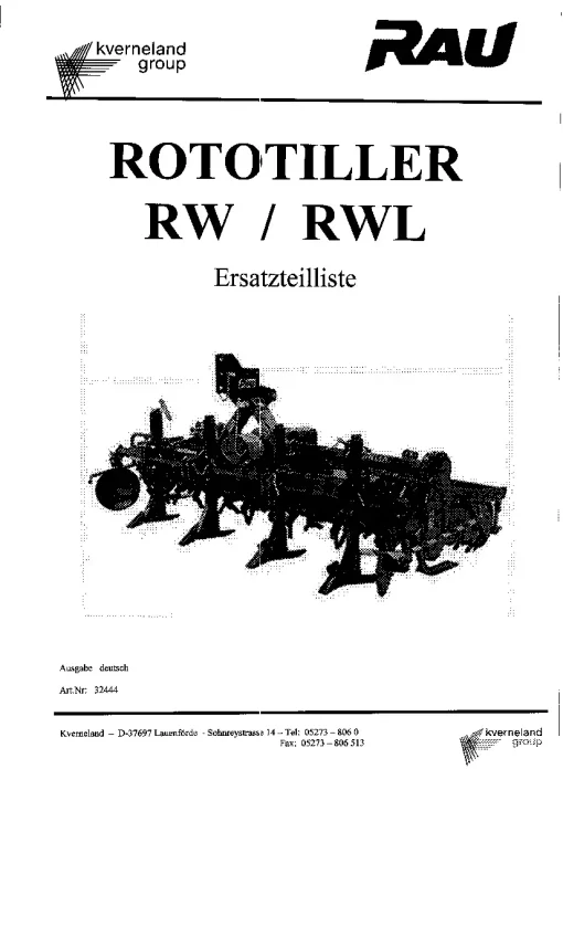 RAU RW RWL Rotary tiller Parts Manual Catalog PDF Download