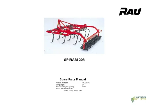 RAU Spiram 208 Cultivators stubble 2002 series 728-734 Parts Manual Catalog PDF Download