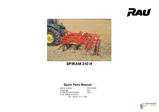 RAU Spiram 310 H Cultivators stubble 2001 Series 561-589 Parts Manual Catalog PDF Download