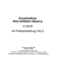 RAU Sprido-Train G G28-38 mit Feldspritzleitung FALU Parts Manual Catalog PDF Download
