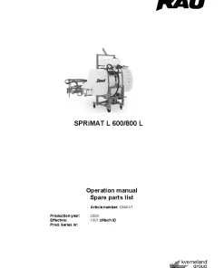 RAU Sprimat L 600 L800 Sprayers Mounted 2004 Operation Maintenance and Parts Manual PDF download