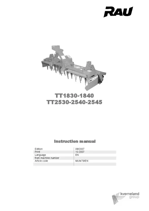 RAU TT- 1830 1840 TT- 2530 2540 2545 Power Harrows 2007 Operation Maintenance Manual PDF download
