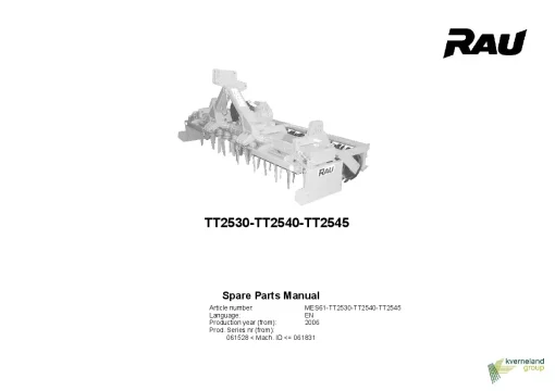 RAU TT2530 TT2540 TT2545 Power Harrows 2006 series 061528-061831 Parts Manual Catalog PDF Download