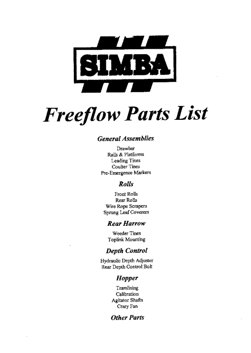 Simba 4m-4.5m Freeflow Parts Manual Catalog Pdf Download