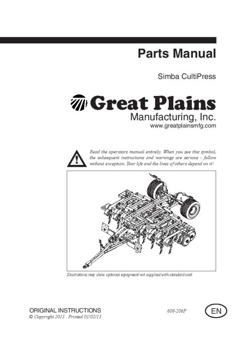Simba Cultipress 608-206P Parts Manual Catalog Pdf Download