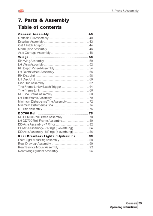 Simba Genesis 7m P14888 Cultivator Parts Manual Catalog Pdf Download