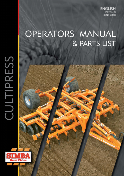 Simba Great Plains CultiPress P17361D 2010 Operation Maintenance and Parts Manual PDF download