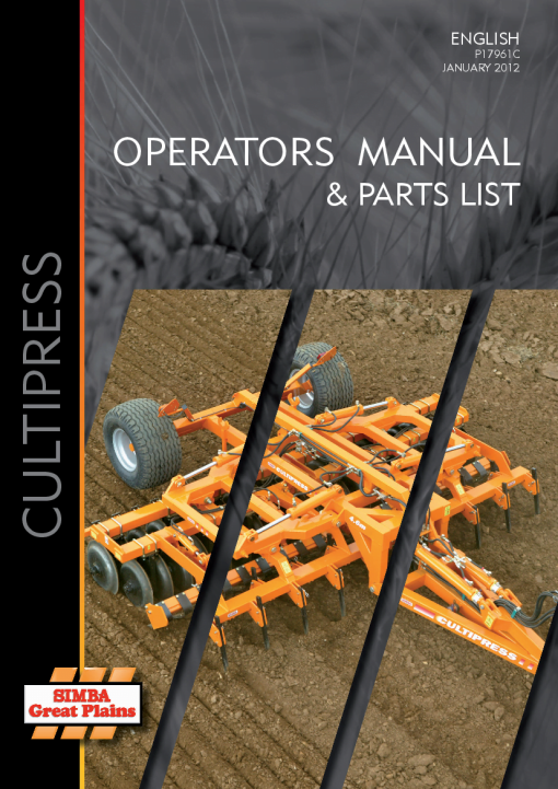 Simba Great Plains CultiPress P17961C 2012 Operation Maintenance and Parts Manual PDF download