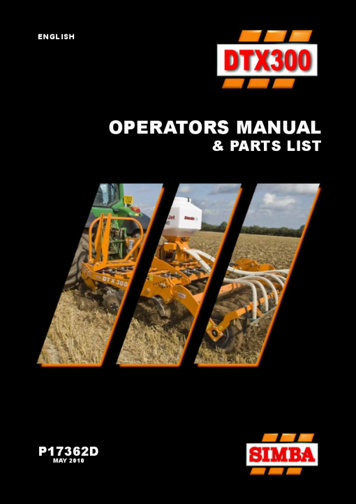 Simba Great Plains DTX 300 year 2010 P17362D Operation Maintenance and Parts Manual PDF download