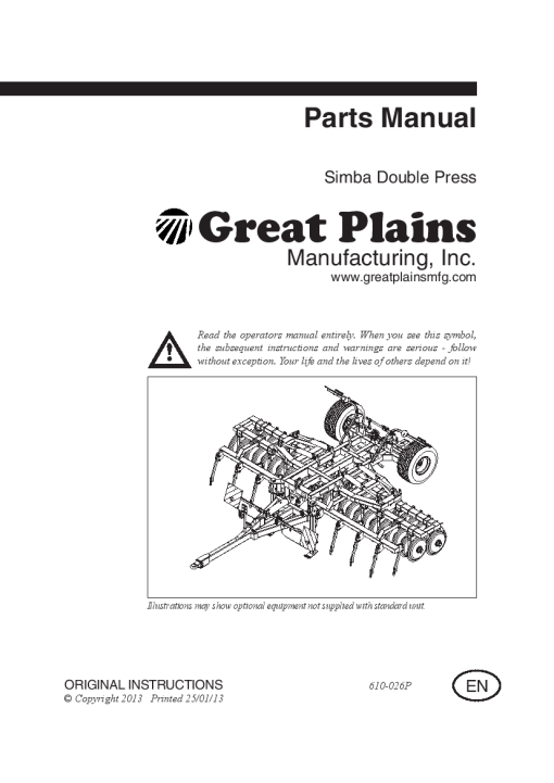 Simba Great Plains Double Press 610-026M 2013 Parts Manual Catalog Pdf Download