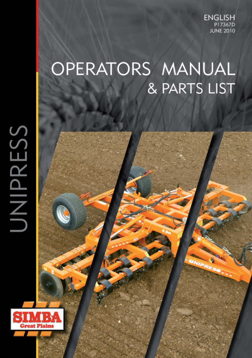 Simba Great Plains P17367D UniPress 2010 Operation Maintenance and Parts Manual PDF download